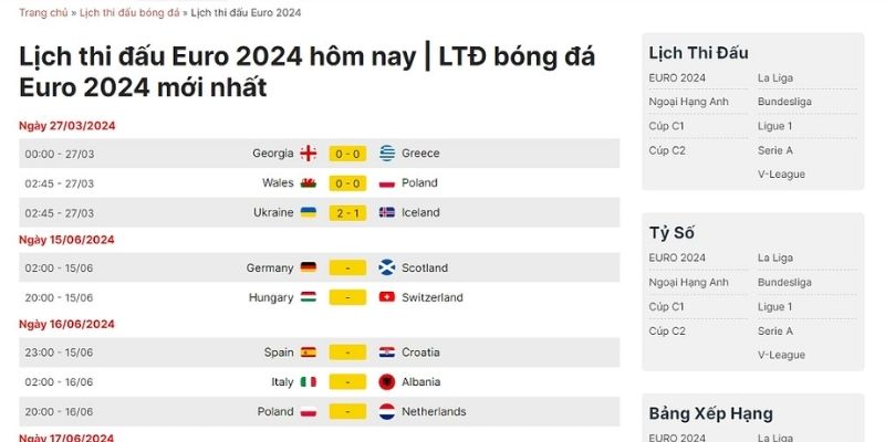 Lịch thi đấu Euro 2024 tại 8xbet cung cấp chi tiết thời gian diễn ra 